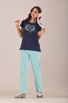 Sweet Moon Knit Cotton Pyjama Set - Skyblue Navyblue — thumbnail 1